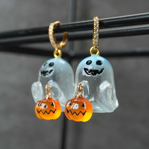 Orecchini Zucca Fantasma Halloween Moda Donna Ragazza Punk Cristallo Pendente Gioielli - Foto 10 di 23