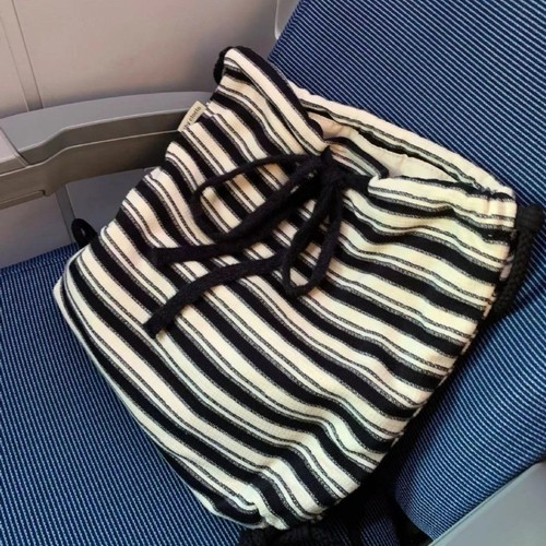 Simple Drawstring Backpack Leisure School Bag Casual Striped Backpack Student - Picture 11 of 12