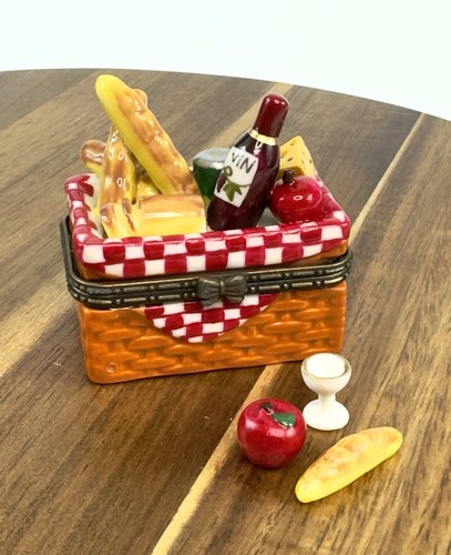 Caja de baratijas con bisagras de porcelana cesta de picnic con vino - ¡Rara! - Imagen 6 de 9
