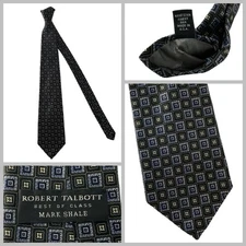 Robert Talbott Best Of Class Mark Shale Tie Blue Black Check Silk USA YGI V5-54