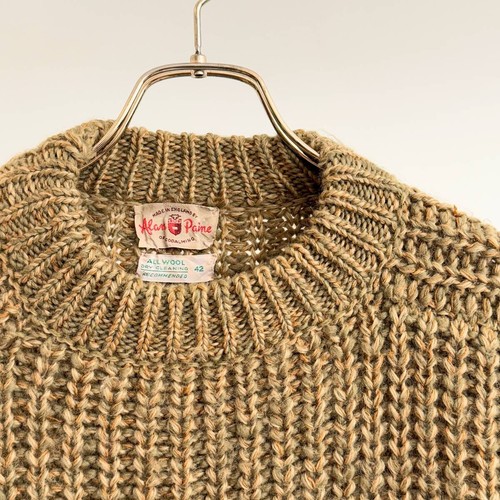 Vintage 1970's Alan Paine Low Gauge Mixed Wool Knit Sweater Size 42 Gold Green - Picture 2 of 10