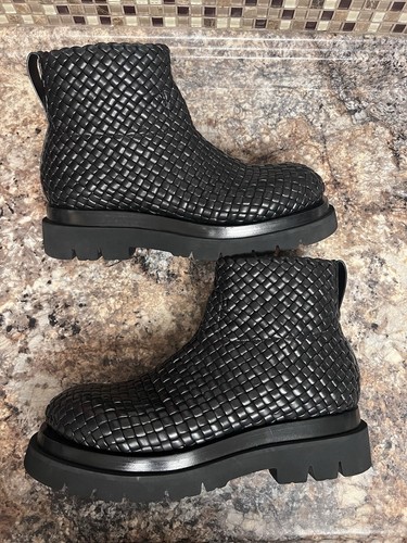 Bottega Veneta Men's Lug Sole Woven Leather Black Boots Size 13 46 Authentic - Picture 4 of 12