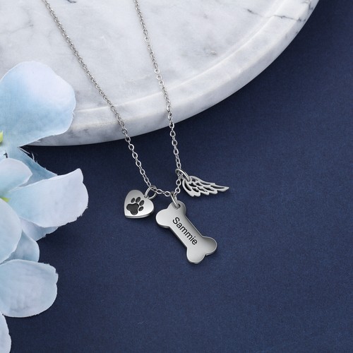 Engraved Dog Bone Necklace - Custom Pet Name Jewelry - Ideal Gift for Dog Lovers - Picture 4 of 7