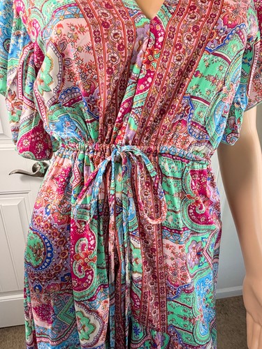 Damen türkis rosa Paisley Kleid SM künstlerisch Seide fließend Boho Chic Gypsy Fernweh - Bild 4 von 15