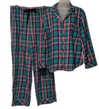 Victoria  s Secret PJ Set Sz L Lightweight Flannel Tartan Plaid Green  pink