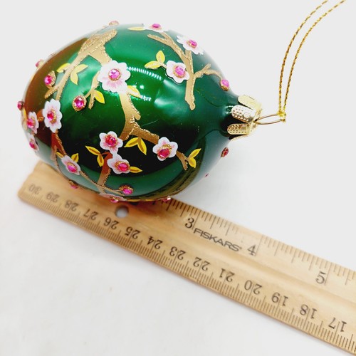 Joan Rivers russisches Faberge inspiriertes Ei Ornament grün gold rosa Blumen 2015 - Bild 4 von 5