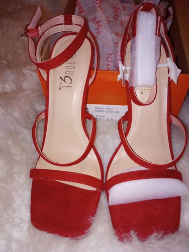 Zapatos de tacón alto rojos Rogue para mujer sandalia talla 8 Stiletto 4" gamuza correas infinitas - Imagen 9 de 14