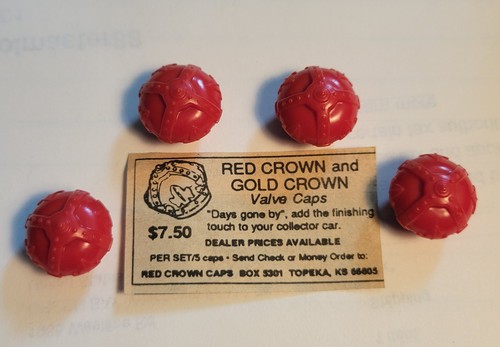Vintage Red Crown Valve Stem Caps Old Car Rat Hot Rod Garage