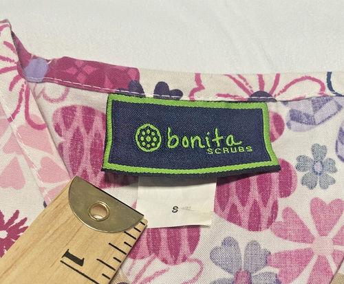 Bonita Scrub Top Sz S Pink Floral Print Nurse Medical Shirt - Picture 3 of 6