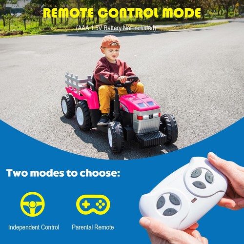 12V Kids Electric Ride on Tractor with Trailer Battery Powered Vehicles Car Toy - Picture 2 of 13