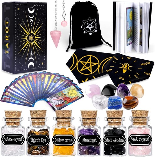 Kit de cartas del tarot: 78 cartas, piedras de chakra y frascos de cristal para la iluminación - Imagen 3 de 9