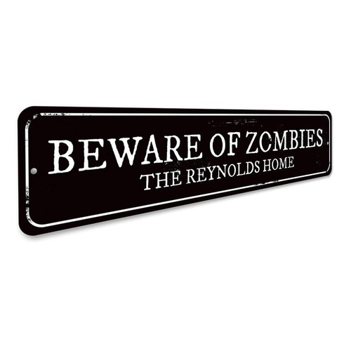 Beware Of Zombies Sign, Personalized Family Name Home Metal Decor Sign - Picture 3 of 4