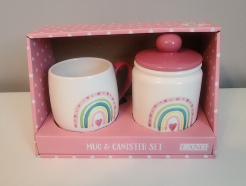 Lang Mug & Canister Set of 2 Rainbow Pink Hearts Handle Lid Love Valentine's Day - Picture 1 of 3