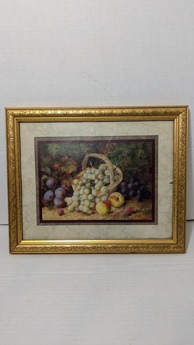 Vtg Home Interiors Gifts 16x13 Picture Still Life Fruit Basket Gold Matted Frame - Picture 5 of 8