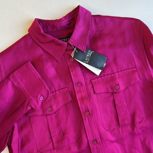 Ralph Lauren Black Label Fuchsia Linen Blend Long Sleeve Shirt Women's Medium