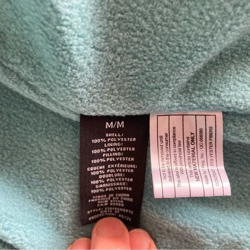 Abrigo acolchado con capucha cola de ballena forrado de lana verde azulado cremallera mediano nuevo con etiquetas - Imagen 9 de 11
