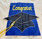 Congratulations Graduation Banner 26" x 35" Nylon Blue/Gold/Black Hat w/tassels