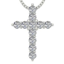 SI1 G 0.65 Carat Natural Diamond Cross Pendant Necklace 0.70 Inch 14K White Gold