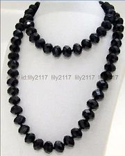 8x10mm Necklace Single Strand Faceted Black Glass Crystal Gemstone Beads 30"