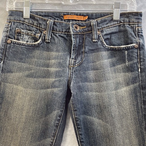 Vigoss Boot Cut Jeans Womens Size 3 28x27 Blue Distressed Dark Denim Embroidered - Picture 2 of 19