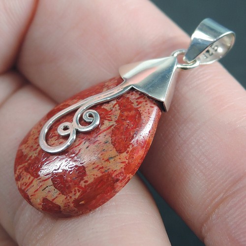 Gioielli pendenti in argento sterling 925 con piccola goccia di corallo rosso... - Foto 3 di 6