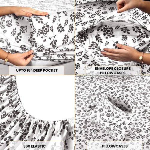 Juego de Sábanas 4 Piezas Suave Calidad Hotel Lujosas Bolsillo Profundo Floral Sábanas - Imagen 7 de 24