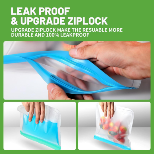 12 Pack Reusable Ziplock Bags,Silicone Bags Reusable Storage,Reusable Sandwich B - Picture 4 of 12