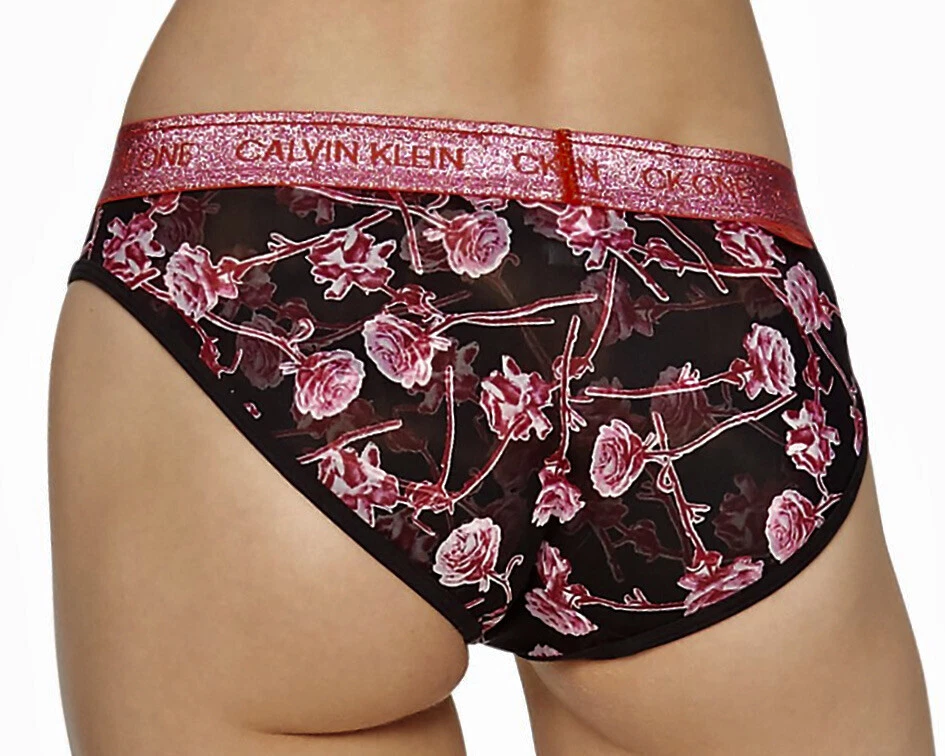 Calcinha Biquíni Feminina CALVIN KLEIN CK One Glitter Preta Rosa Floral XS 4 S 5 M 6 - Imagem 3 de 4