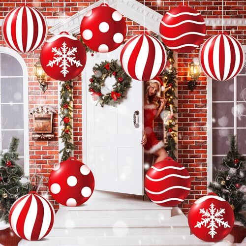 10 Pcs Christmas Inflatable Balls Decorations 9 Inch PVC Inflatable Xmas Ball - Picture 3 of 7