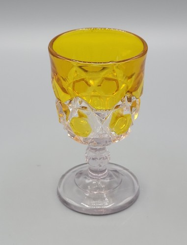 2 Antique EAPG Bryce Bros Yellow "Block" Stain Juice Wine Cordial Goblets - Picture 3 of 13