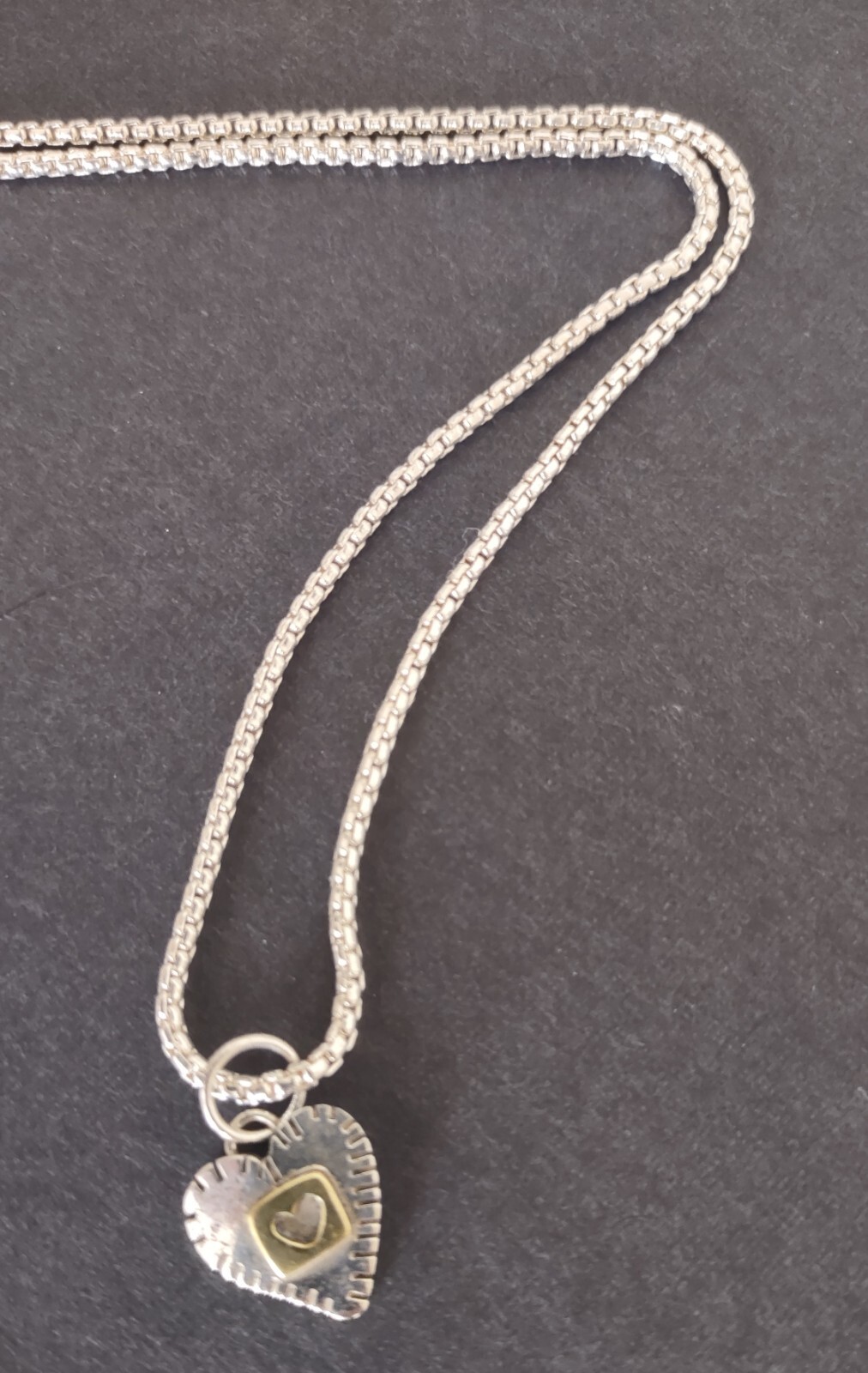 Far Fetched Two-Tone Sterling Silver Heart Charm Necklace - Great for Layering - Picture 6 of 6