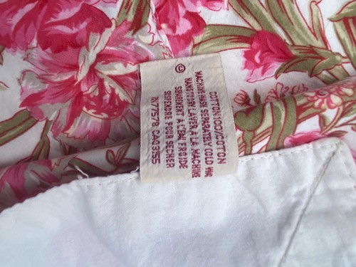 April Cornell Floral Cotton Tablecloth 55” Square Pink Carnations Moss greens - Picture 7 of 7