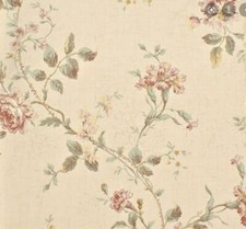 Wallpaper Mauve Pink Green Floral Vine on Beige Faux Crackle, 56 sq ft / bolt