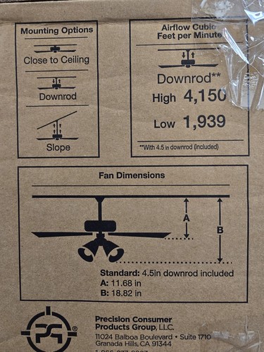 Calstleton PCPG-CF-268-BN 52" Indoor LED Brushed Nickel Ceiling Fan+Light Kit OB - Picture 7 of 9