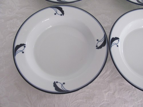 Dansk Flora Bayberry Blue & White Design-Portugal-8 1/2" Rim Soup Bowls-Set of 4 - Picture 5 of 13