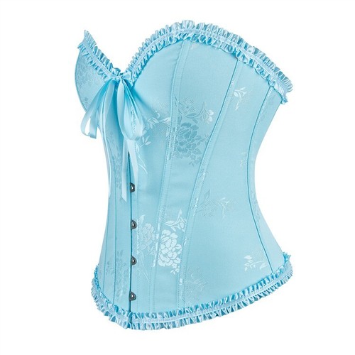 Women Lace Up Boned Overbust Victorian Corset Gothic Bustier Jacquard Floral - Bild 29 von 39