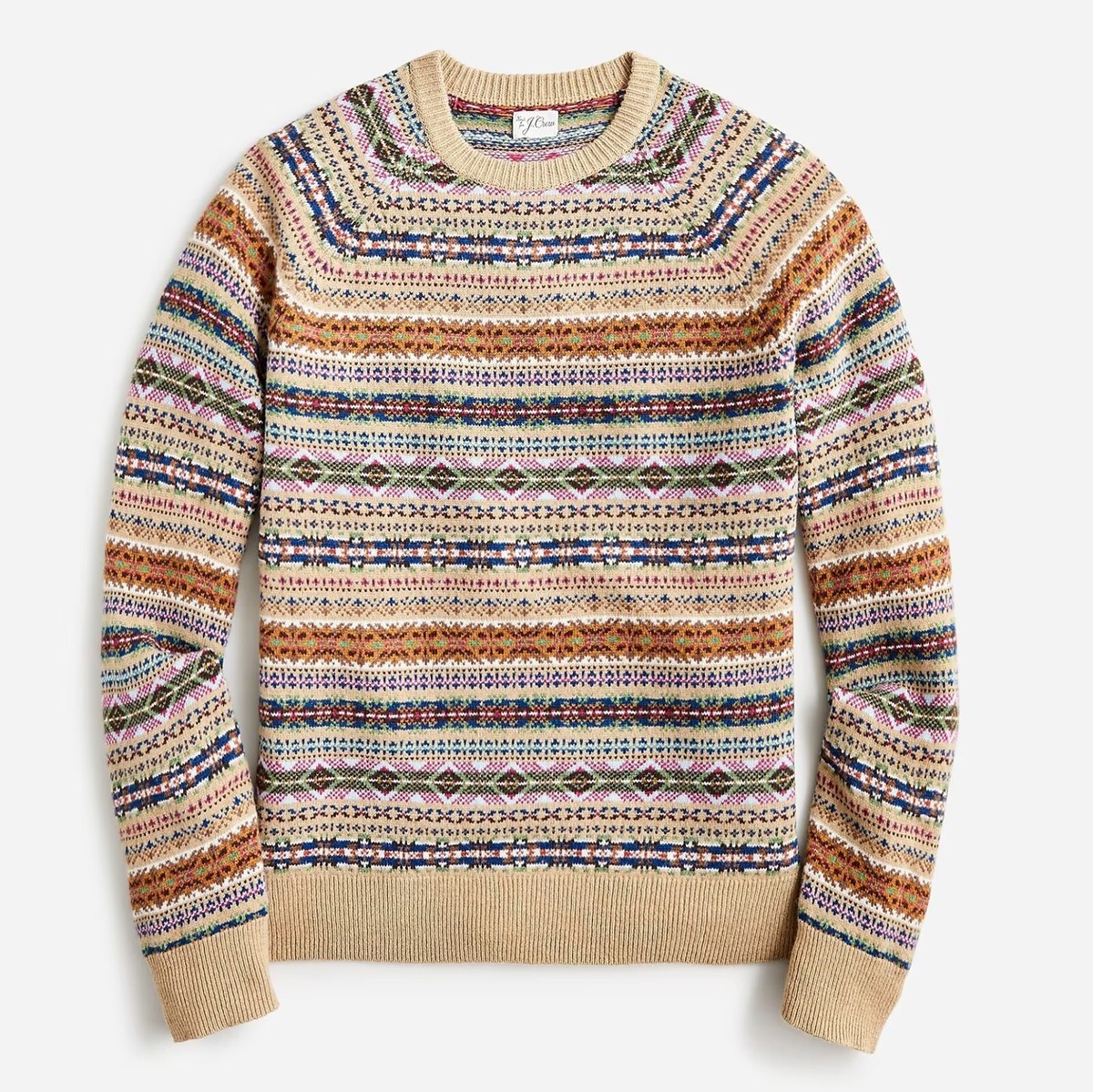 J. CREW Men's Fair Isle Lambswool Blend Crewneck Sweater