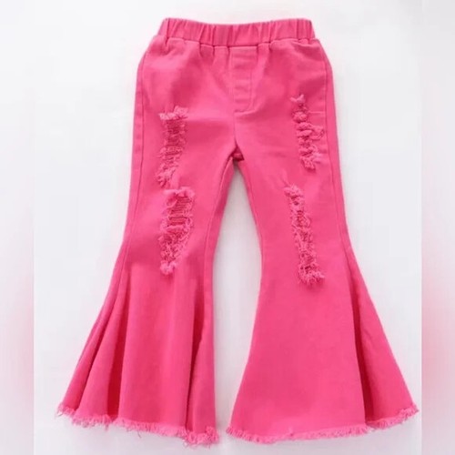 Girls Boutique Country Western Distressed Ripped Pink Bell Bottom Pants 1 2 4 6 - Picture 3 of 7