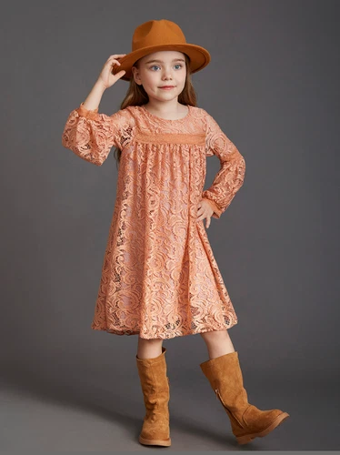 Girls Lace Long Sleeve Pink Dress Baby Kids Bohemia Princess Party Costumes - Picture 9 of 28