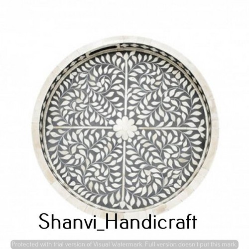 Bone Inlay Round Tray Handcrafted Home Decor Serving Tray Round Tray Unique Gift - Picture 4 of 28