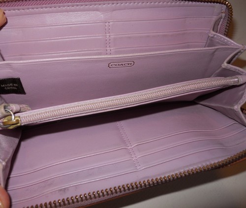 AUTH COACH WOMEN'S PEACH PATENT LEATHER ZIP-AROUND WALLET/BUCKLE ACCENTS-BEAUTY - Picture 9 of 11