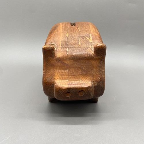 Vintage Hand Carved Solid Wood Piggy Coin Bank Folk Art Rustic Primitive Boho - Picture 2 of 11