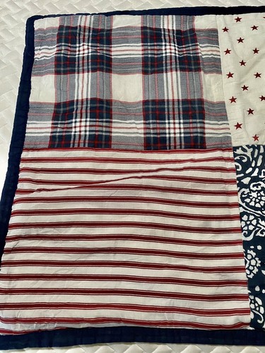 TWO Threshold Block Quilted Pillow Shams Red White And Blue  Standard - Picture 9 of 10