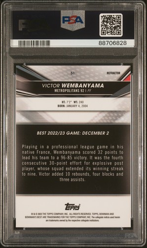 PSA 10 VICTOR WEMBANYAMA 2022-23 Bowman University's Best REFRACTOR RC GEM MINT - Bild 2 von 2