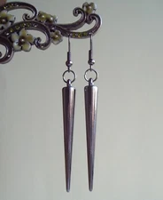 Gunmetal Black Spike Dangly Drop Earrings - Gothic Punk Rock Chick