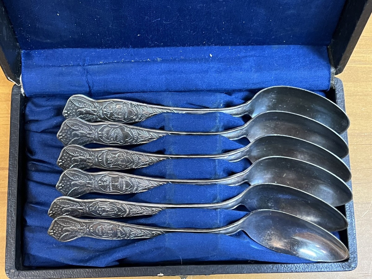 Set Of 6 Interstate Silver Co. State Spoons In Box Georgia