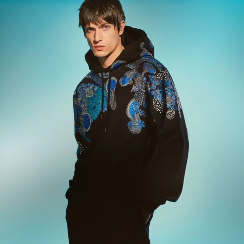 Anamika Khanna X H&M Abstract Print Cotton Hoodie Jumper Black Size L Large New - Picture 4 of 17