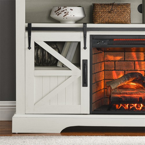 60 Inch Electric Fireplace Entertainment Center with Door Sensor Jasmine white - Picture 9 of 14