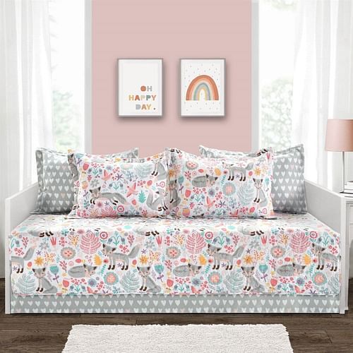 Juego de ropa de cama con funda de cama rosa verde azulado naranja gris 6 piezas zorros florales - Imagen 2 de 2