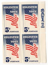 Scott #1249 Register to Vote 5¢ Zip Block of 4 Stamps - MNH